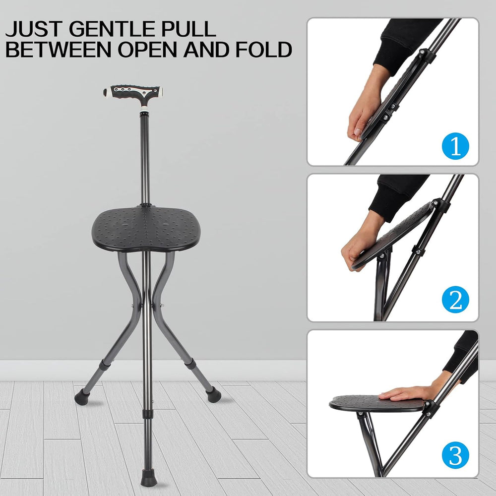 Yayayo Hold 440 lbs Folding Canes with Seat Walking Stick Height Adjustment C...