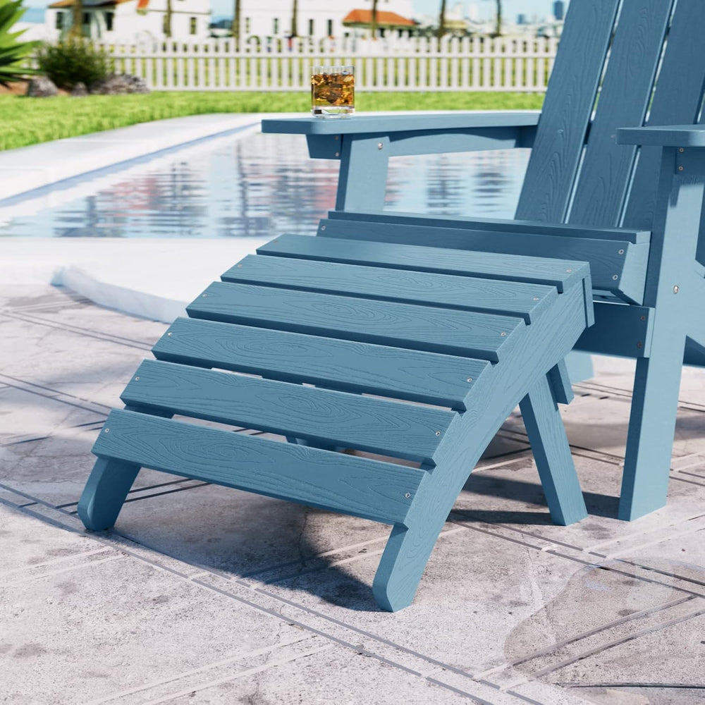 MXIMU Folding Adirondack Ottoman Set of 4: HIPS Plastic Outdoor Footrest Easy...