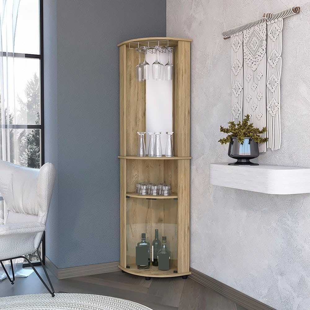 Storage Cabinet 2-Shelf Corner Wine Cabinet with Glass Rack, Tall Pantry Side...