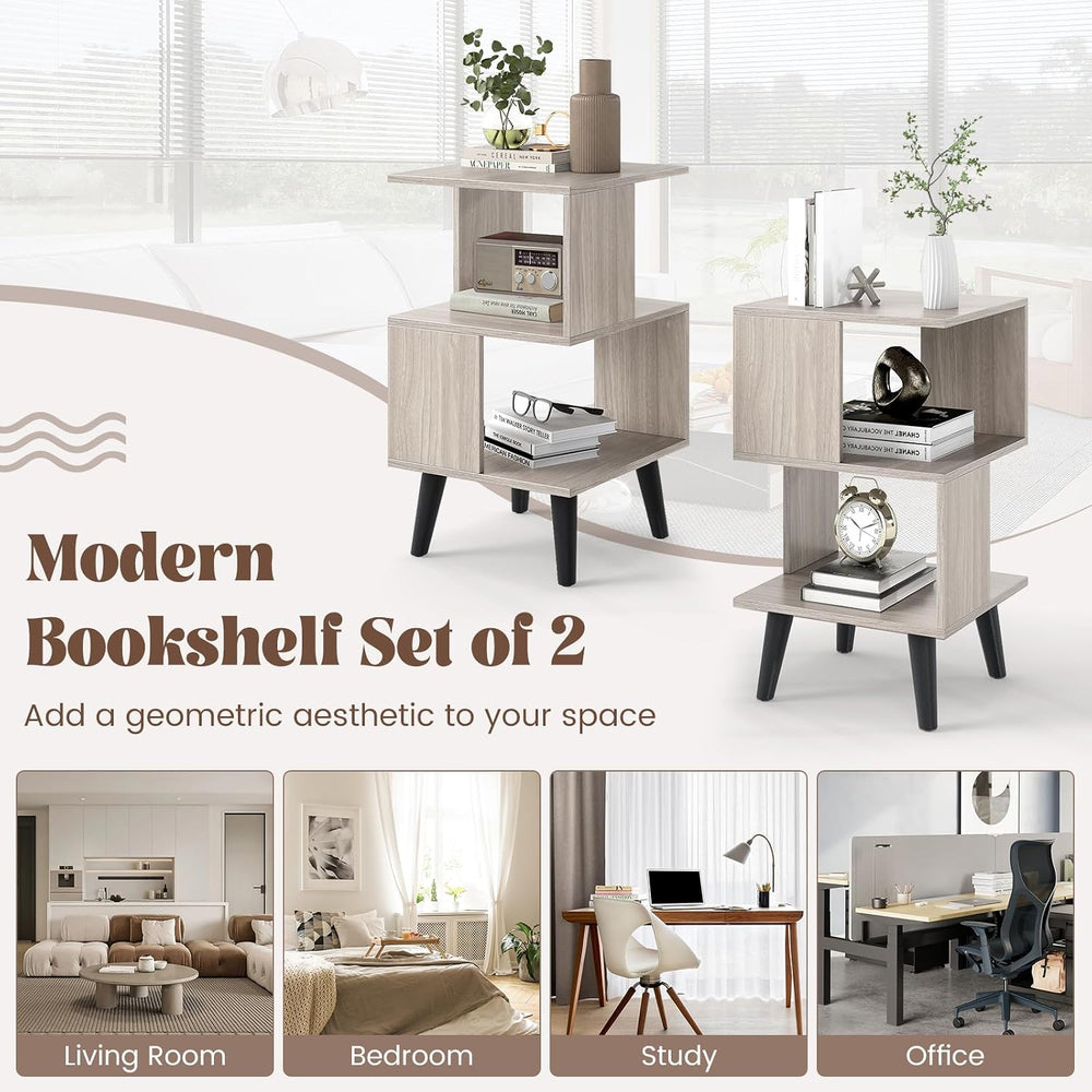 GOFLAME 3-Tier End Table Set of 2, Wood Sofa Side Table with Open Storage She...