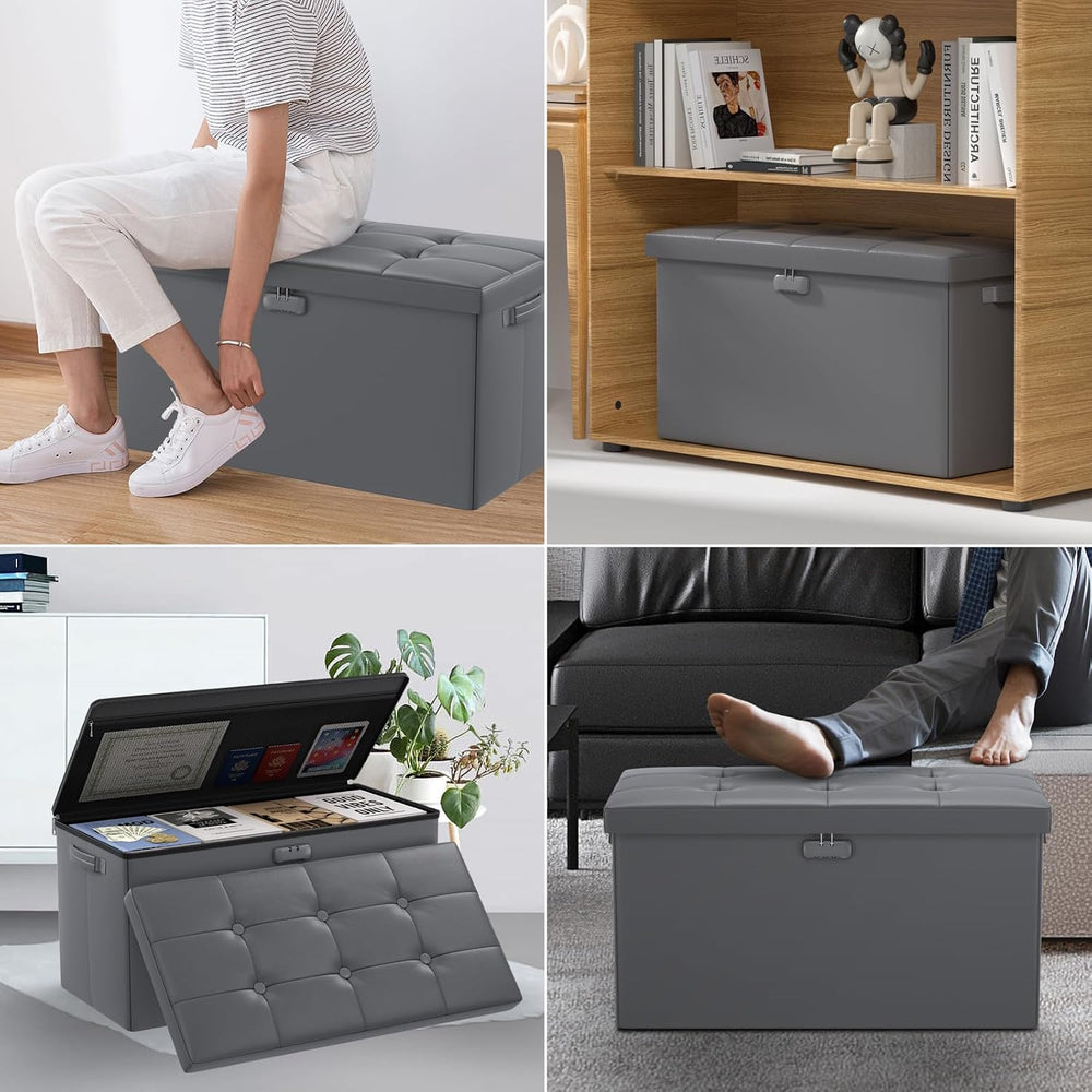 DocSafe Storage Ottoman Bench with Lock,Fireproof 30 Inches Folding Bench Foo...