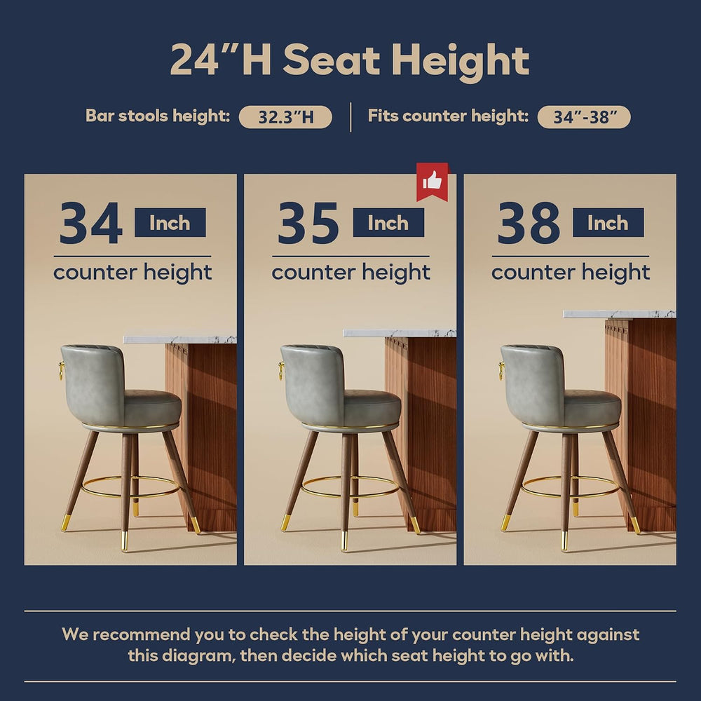 SeekFancy 24 Inch Gray Leather Swivel Counter Bar Stools Set of 4