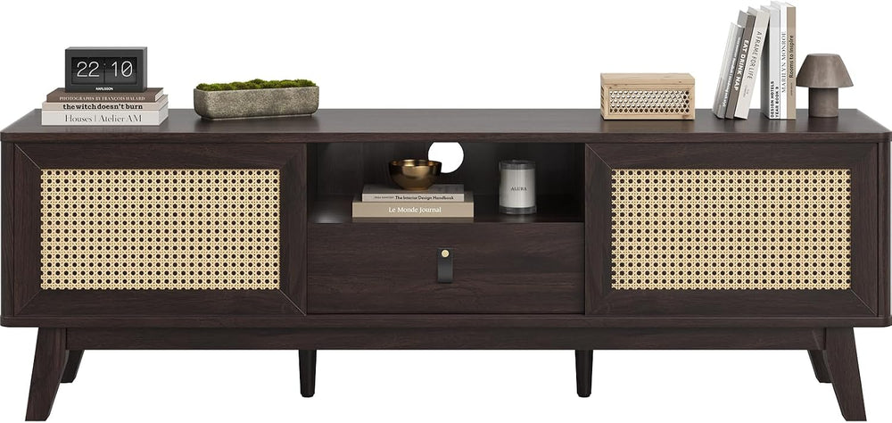 Soohow Rattan TV Stand for TVs, Wood TV Stand Mid Century Modern TV Stand TV ...