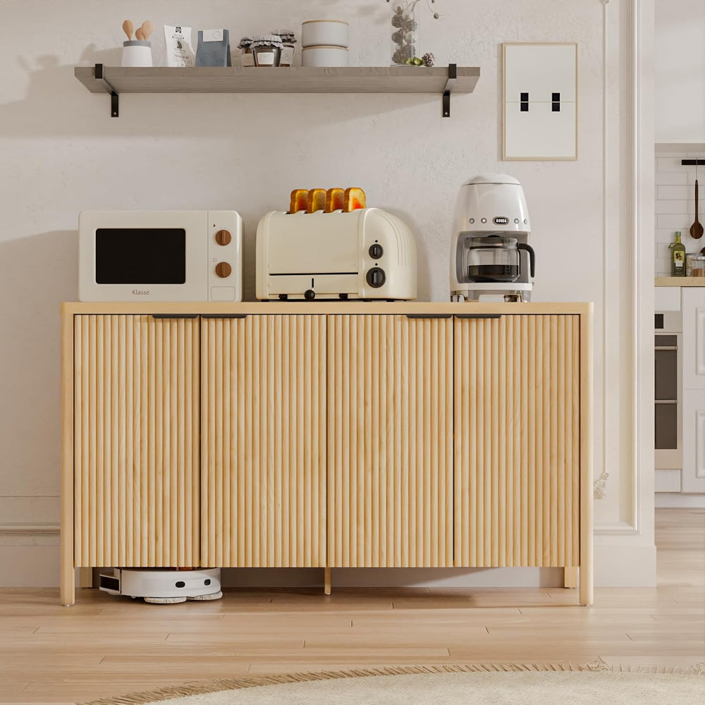 HOMMPA 55''Sideboard Buffet Cabinet with Storage Fluted Sideboard-Nat...