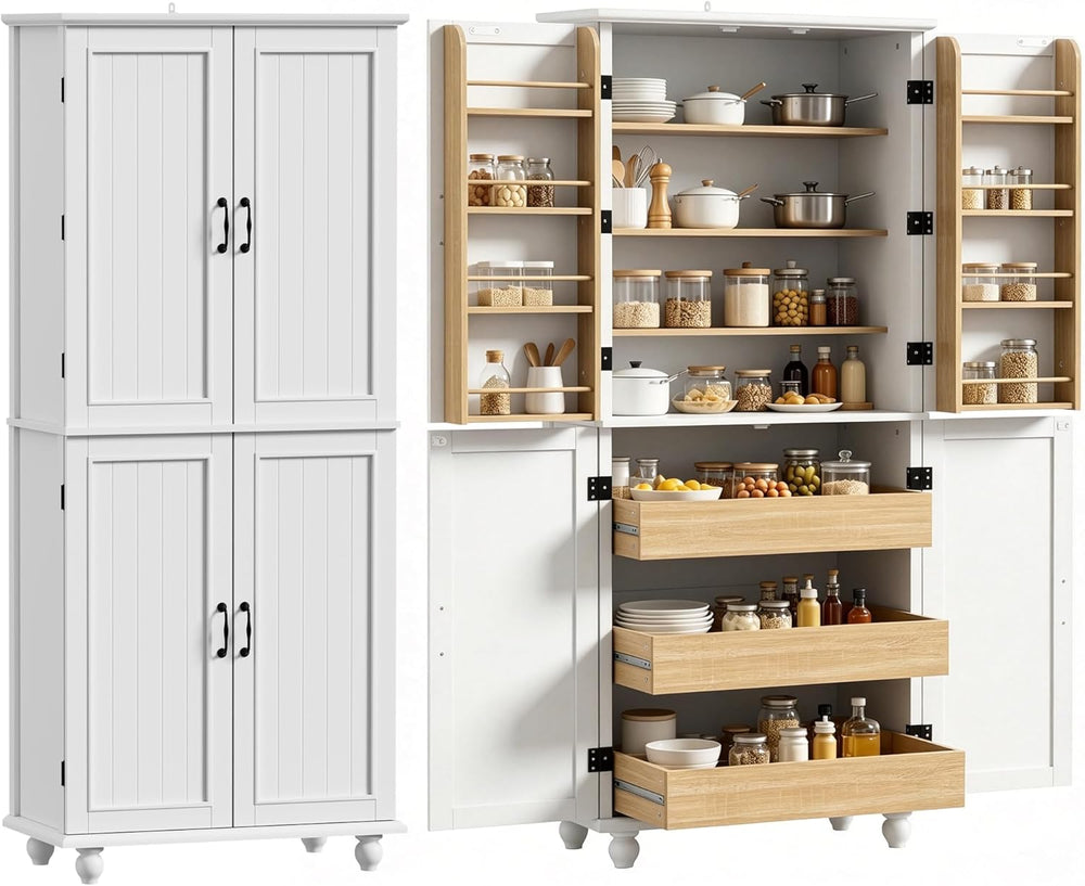 Scurrty Kitchen Pantry Cabinet, 69'' Pantry Storage Cabinet with 4 Do...