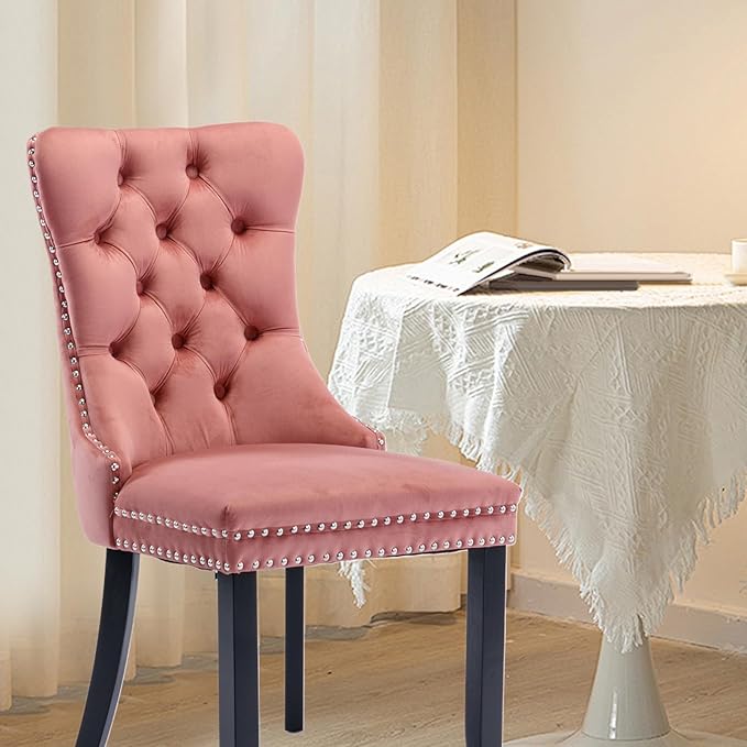 Velvet Upholstered Dining Chairs Set of 2, Modern Style Kitchen Side Chairs w...