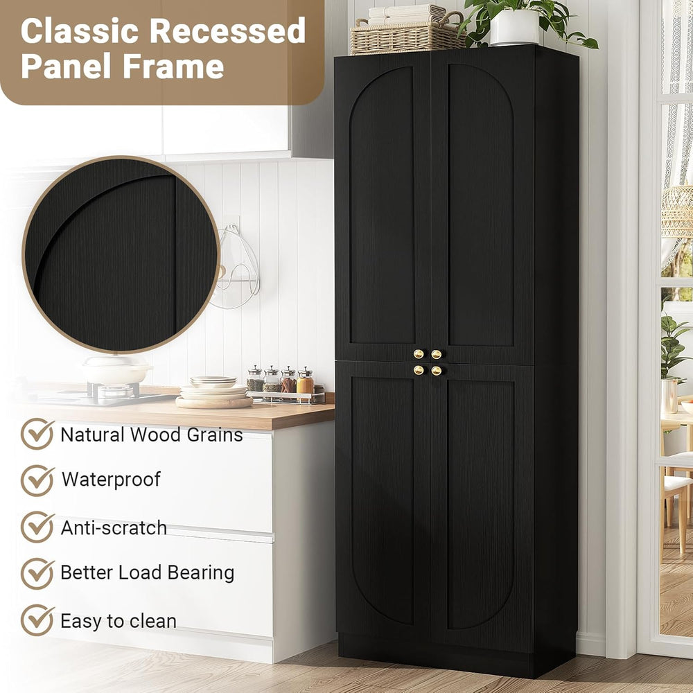 Cyclysio 80" Kitchen Pantry Cabinet with 6 Drawers, Wide Arched Kitchen ...