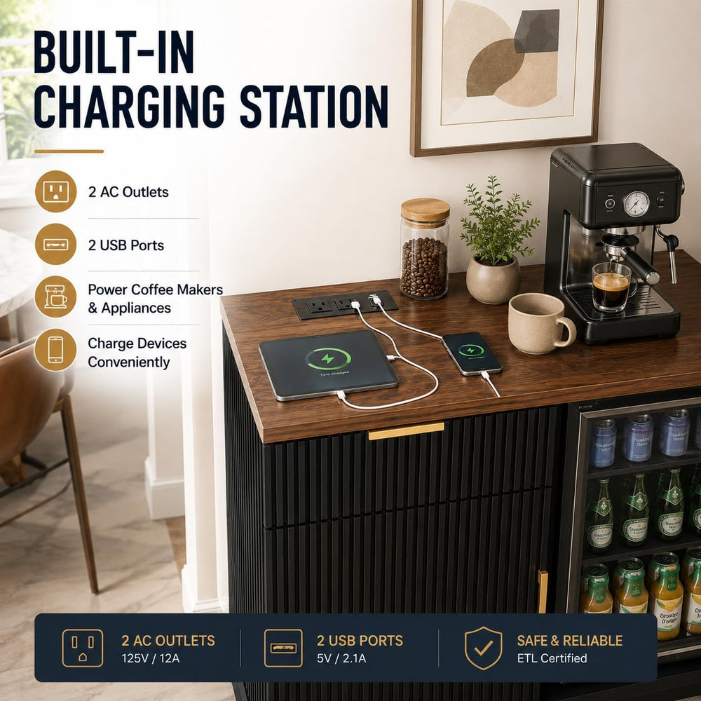 Coffee Bar Cabinet with Fridge Space, Mini Fridge Cabinet with Power Outlet, ...