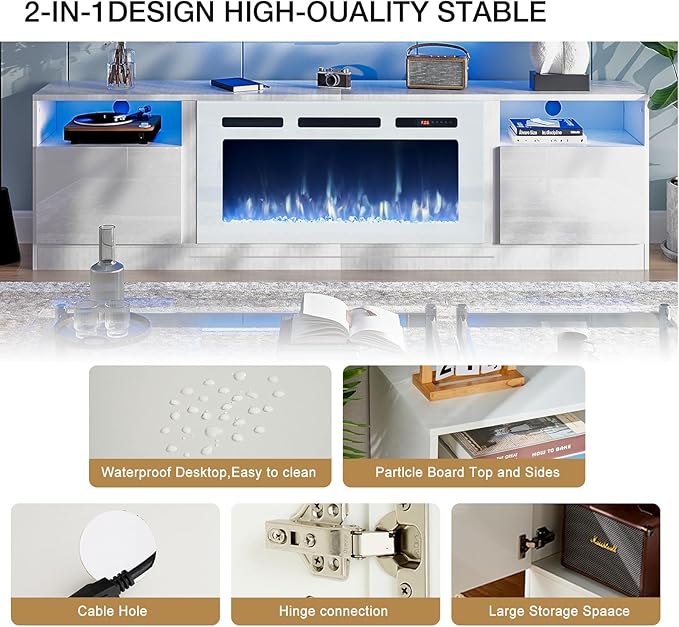 oneinmil 70” TV Stand with 36” Electric Fireplace, Large Modern Media Enterta...
