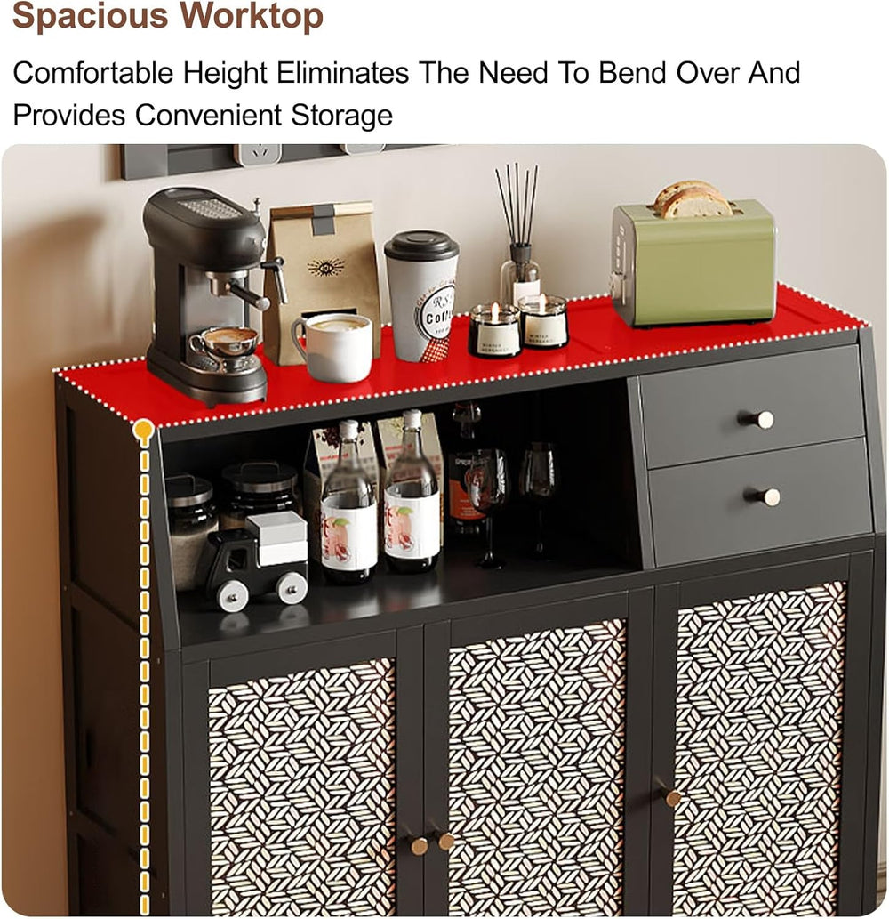 Kitchen Pantry Storage Cabinet with 3 Doors, Modern Hutch with Storage Drawer...