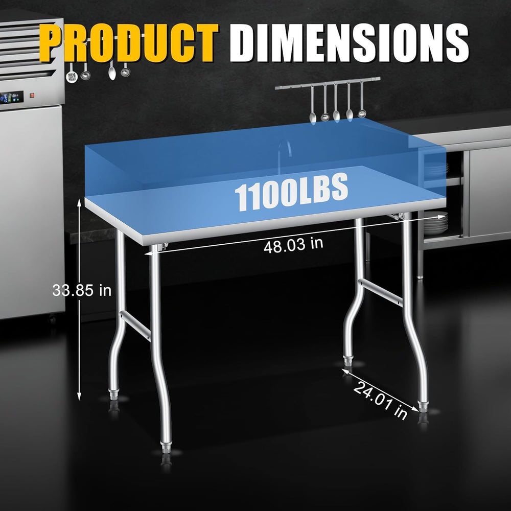 Foldable Stainless Steel Table 48x24 Inch, 1-Tier Portable Workstation, Comme...