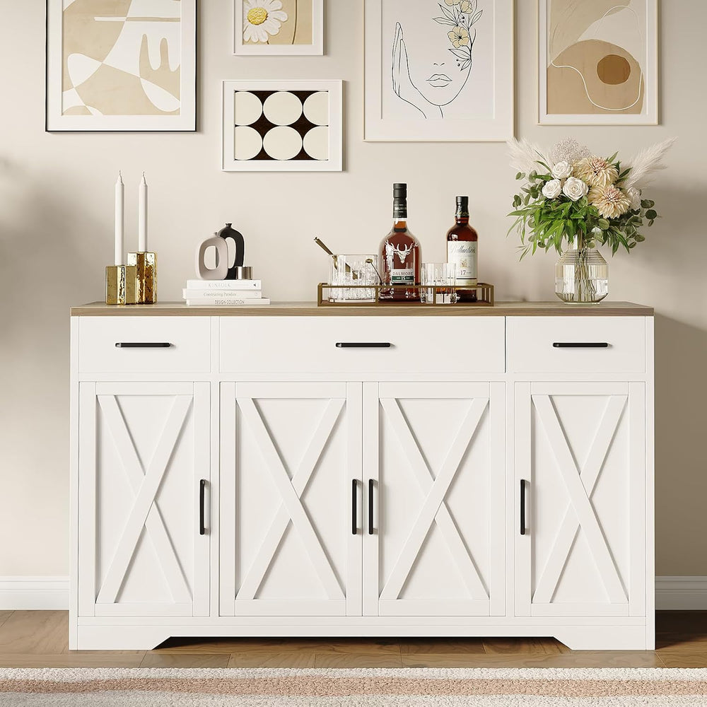 Garvee 55 in Large Buffet Sideboard Cabinet with Storage 4 Doors and 3 Drawer...
