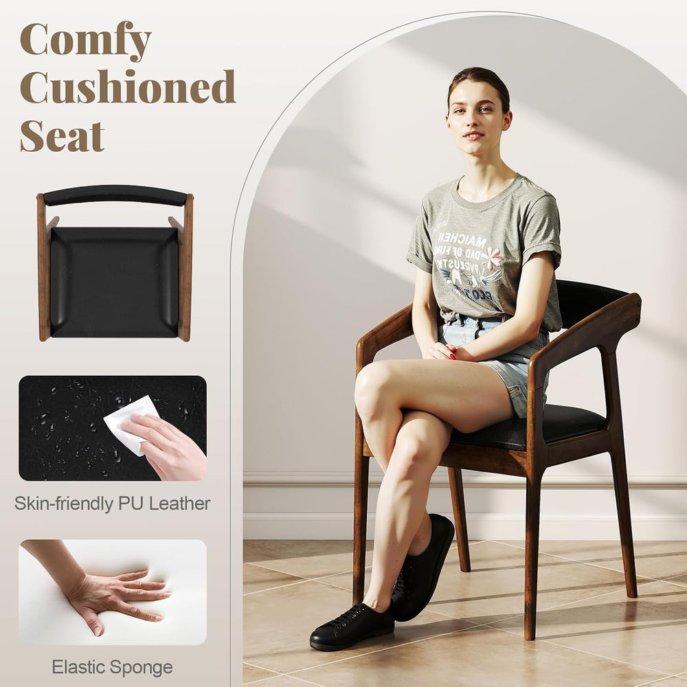 COSTWAY Dining Chairs with Arms and Padded Seat Set of 4, Brown & Black |...