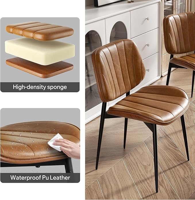 Dining Chairs Set of 2, Mid Century Modern Dining Room Chair, Upholstered Fau...