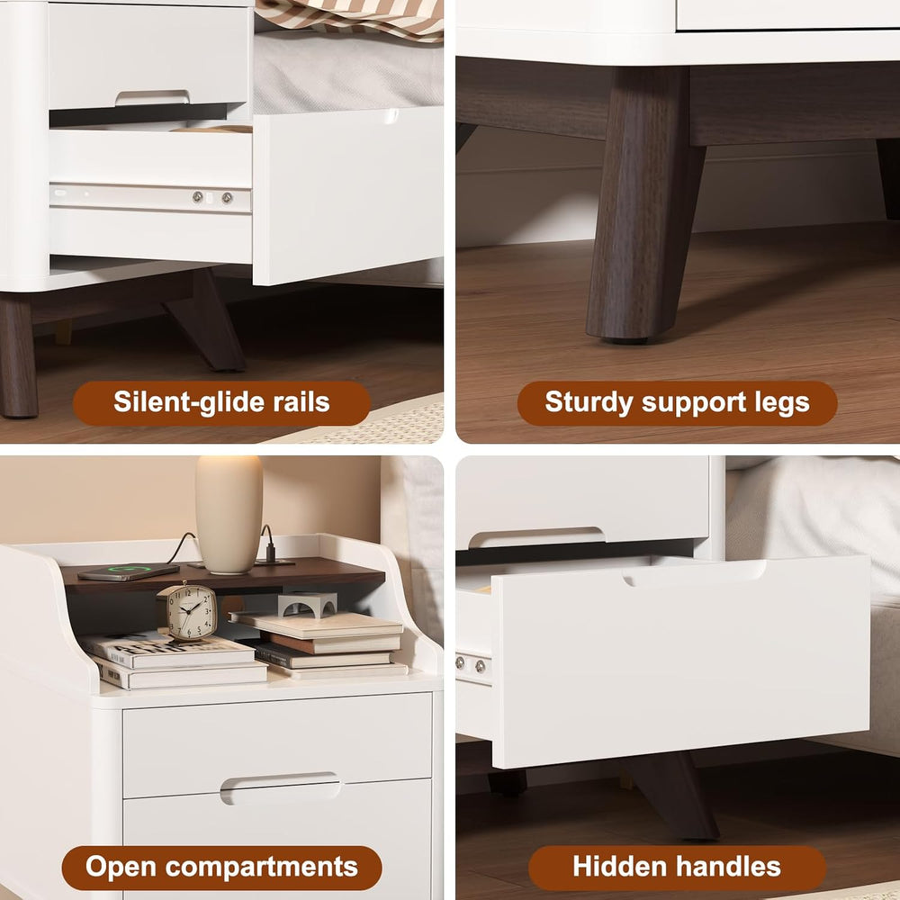 Nightstand with Charging Station, 21" Tall Nightstand w/2 Storage Drawer...