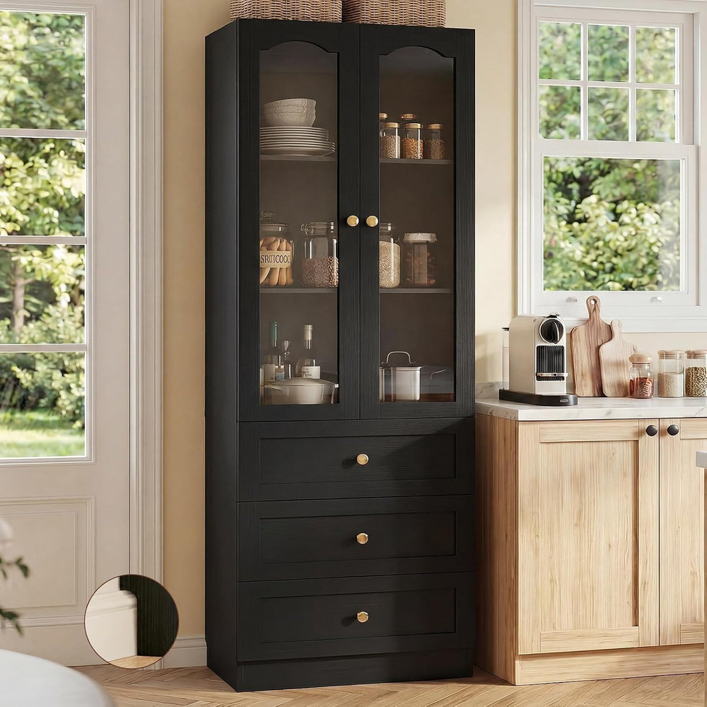 Cyclysio 80" Tall Pantry Cabinet for Kitchen Storage, Black Pantry Cabin...