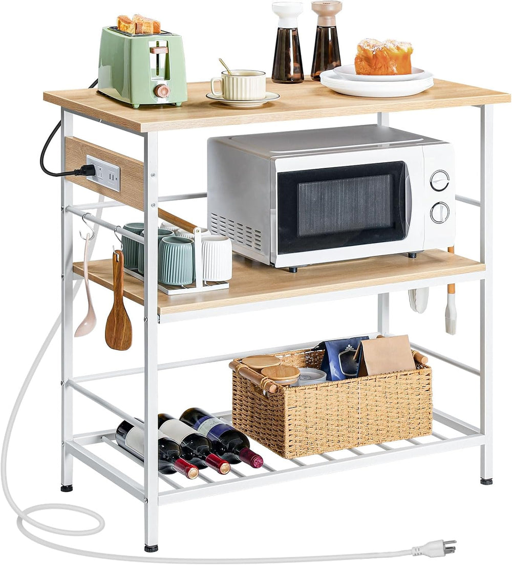 HOOBRO Kitchen Island with Storage, Kitchen Island Table with Power Outlet, 3...