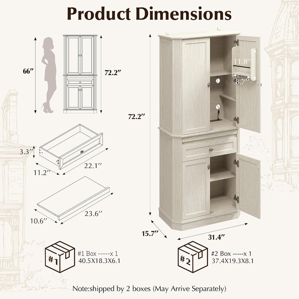 72.2" Tall Kitchen Pantry Cabinet with Doors, Farmhouse Storage Cabinet ...