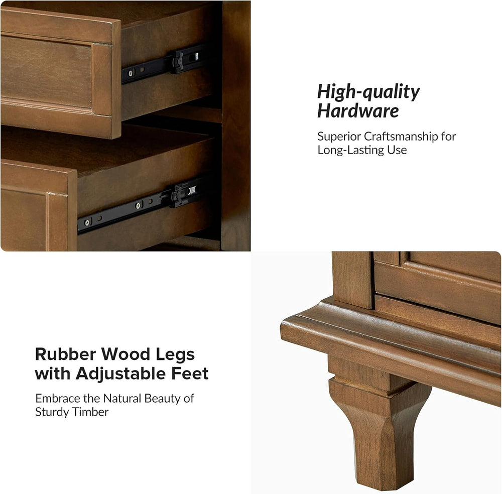 HULALA HOME Farmhouse 3 Drawer End Table with Charging Station, Walnut
