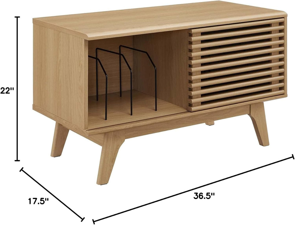 Modway Render Mid-Century Modern 37" Vinyl Record Display Stand in Oak