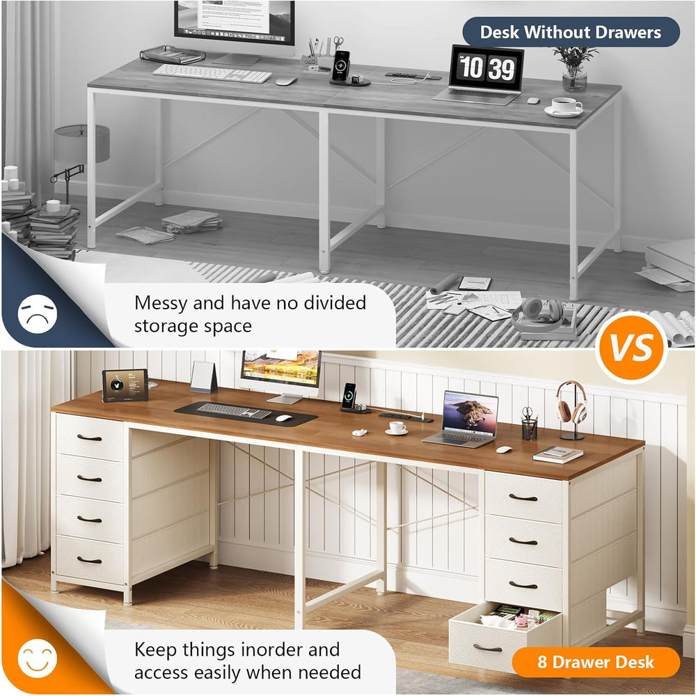 TVU 2 Person Desk with 8 Drawers, Large Home Office Computer Desk with Power ...