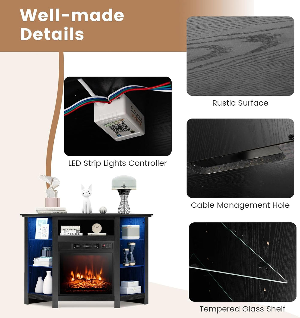 RELAX4LIFE Corner Fireplace TV Stand - Electric Fireplace Entertainment Cente...