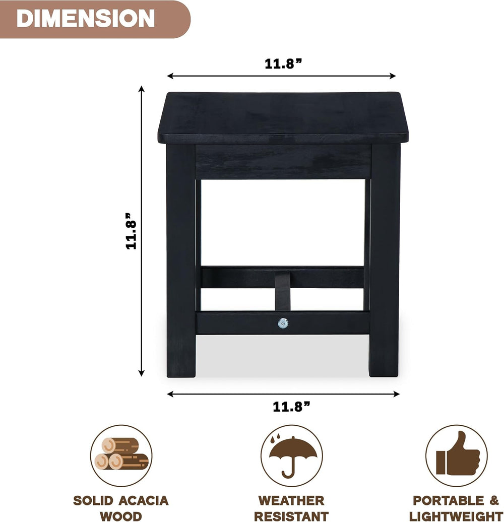 VICTORY RELAX 12 Inch Wooden Black Step Stool, Small Nature Beach Chair Under...