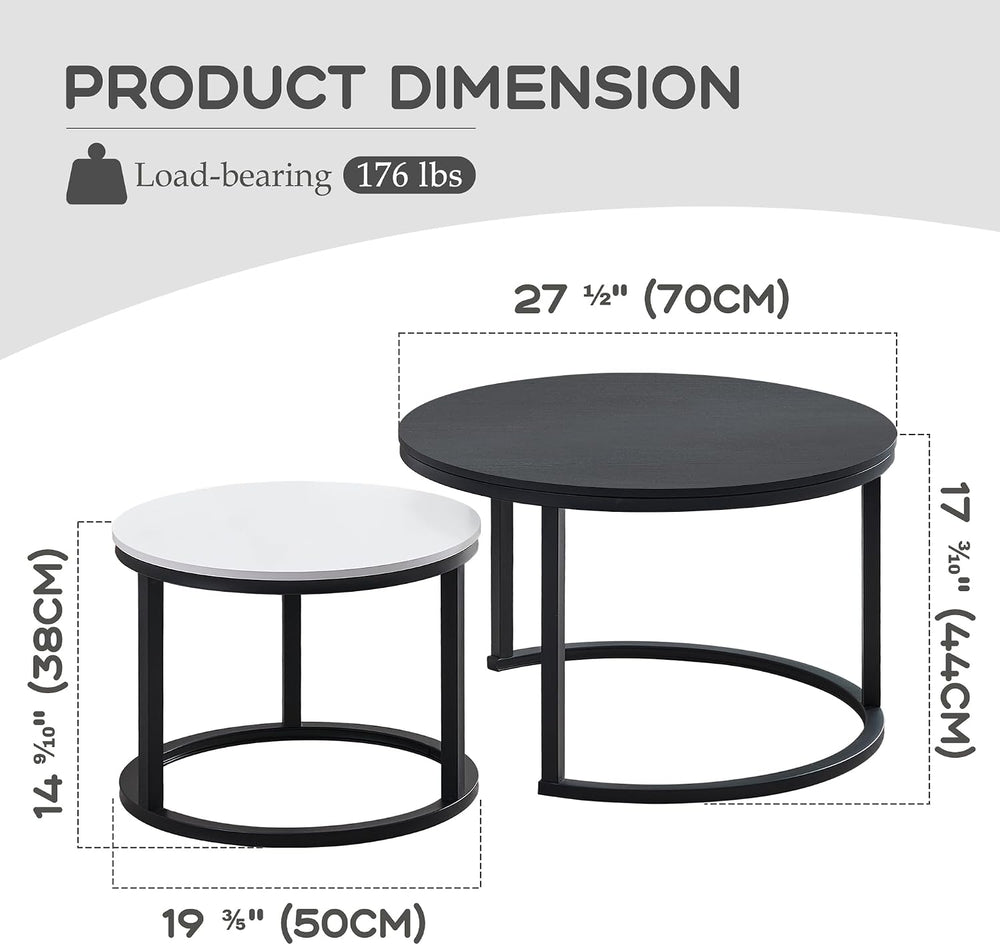 MASAKA B&W Nesting Coffee Table Set of 2,Modern Stackable Side Tables for...