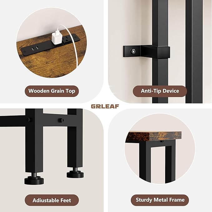 GRLEAF 78" Sofa Table with Built-in Power Strip (4 AC Outlets & 4 US...