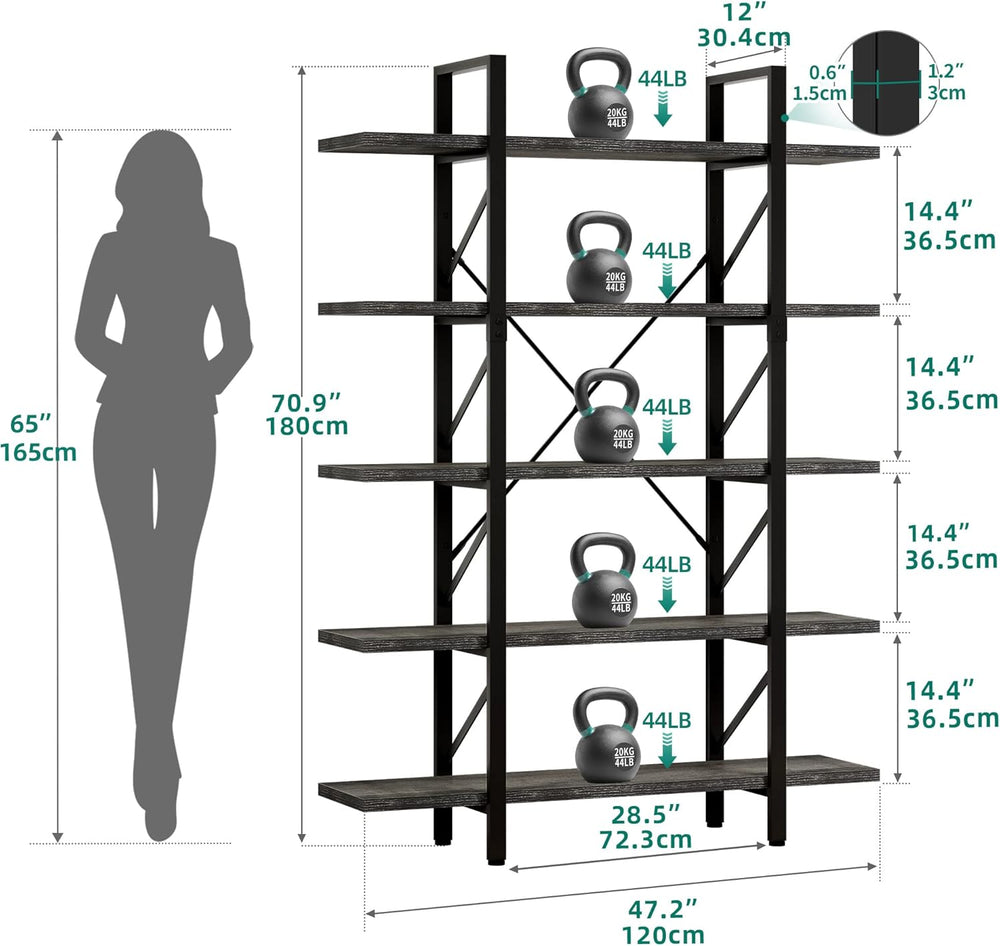 YITAHOME 70.9-Inch 5-Tier Bookshelf, Charcoal Gray