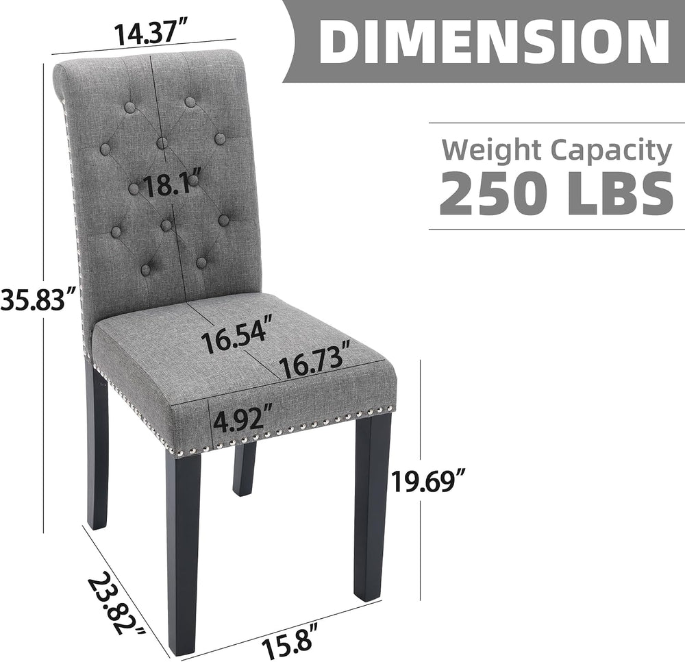 Dining Room Chairs Set of 6, Upholstered Fabric, Strudy Rubber Wood, Gray
