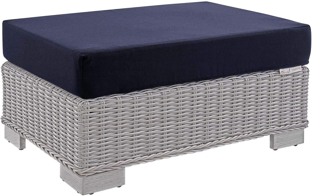 Conway Sunbrella® Outdoor Patio Wicker Rattan Ottoman in Light Gray Navy