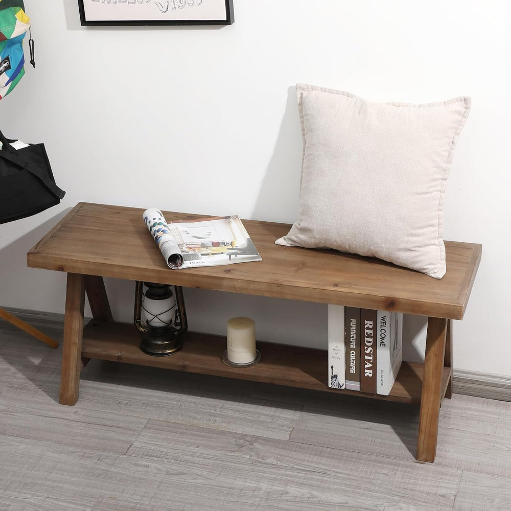 RowyPoey Solid Wood Bench, 43" Farmhouse Entryway Bench with Shoe Storag...