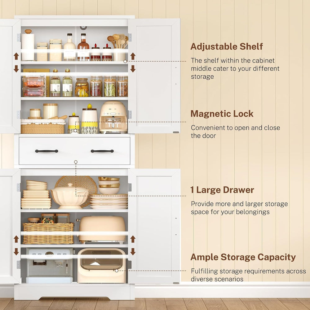 TEENFON Tall Storage Cabinet with 2 Adjustable Shelves & 1 Large Drawer, ...