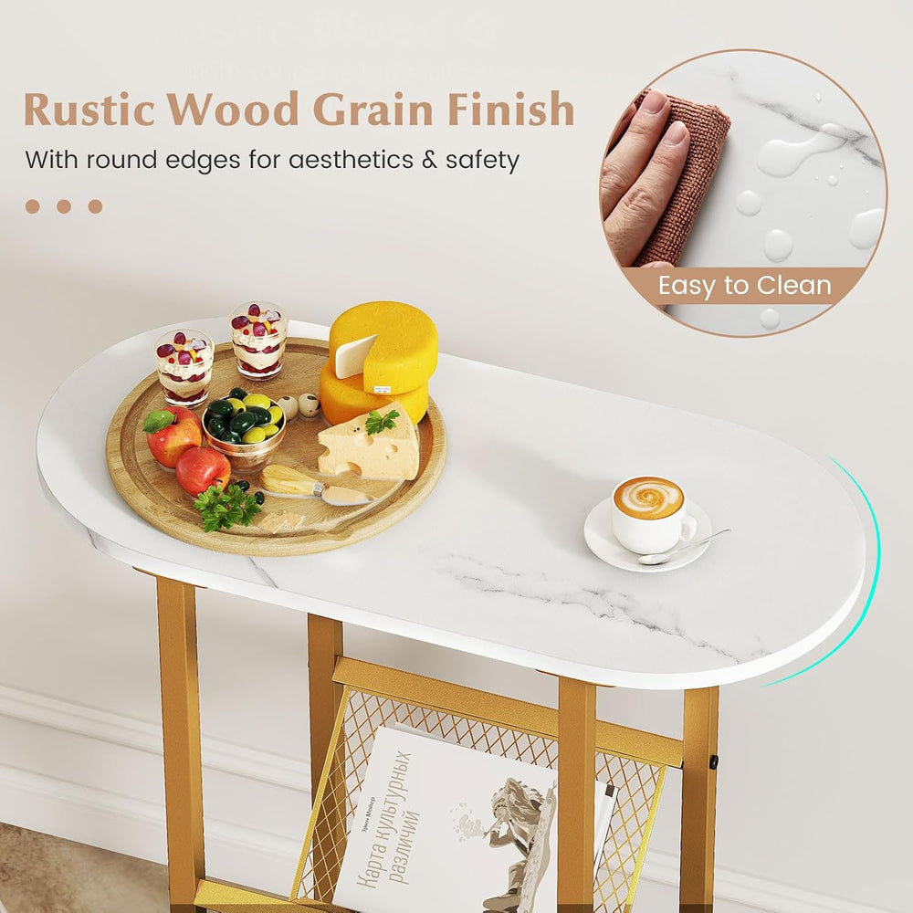 Giantex Oval Narrow Side Table, Small End Table with Magazine Rack Sling Hold...