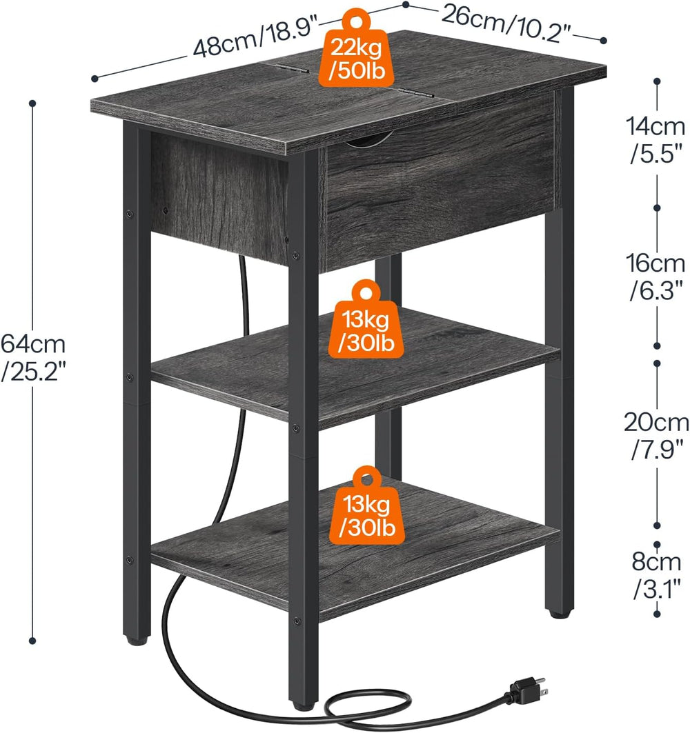 HOOBRO End Table with Charging Station, Narrow Side Table, Flip Top Nightstan...