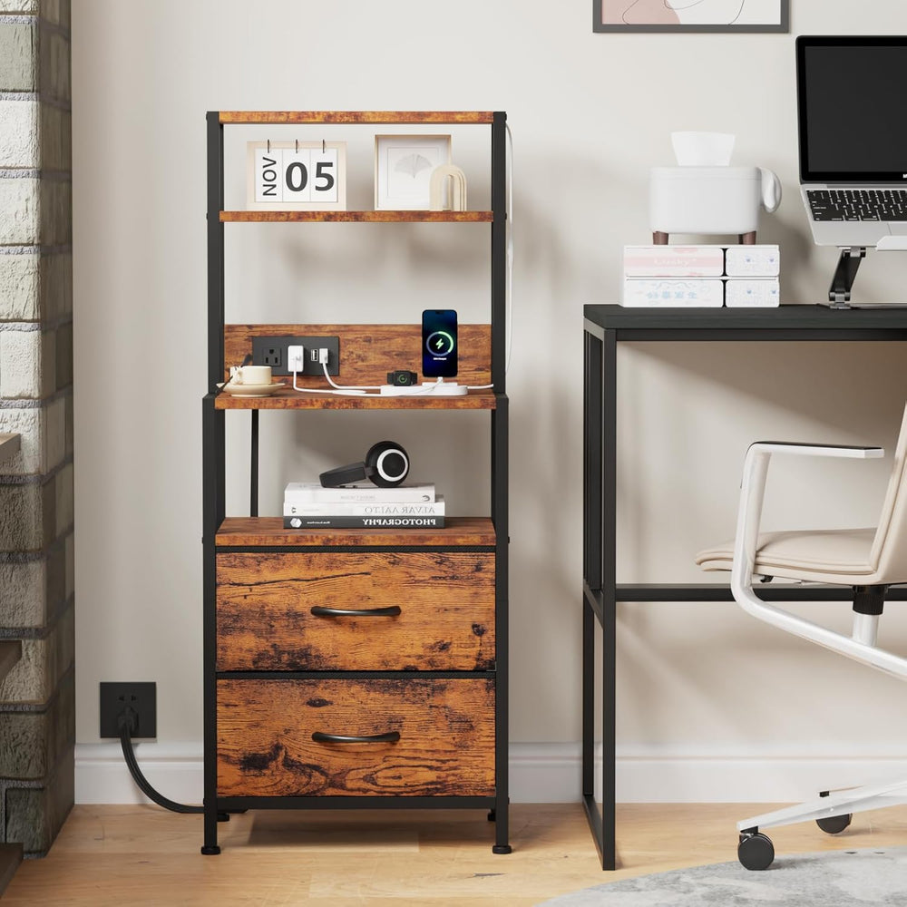 Furnulem Night Stand, Tall Nightstand with 4-Tier Shelves, 2 Fabric Drawers |...