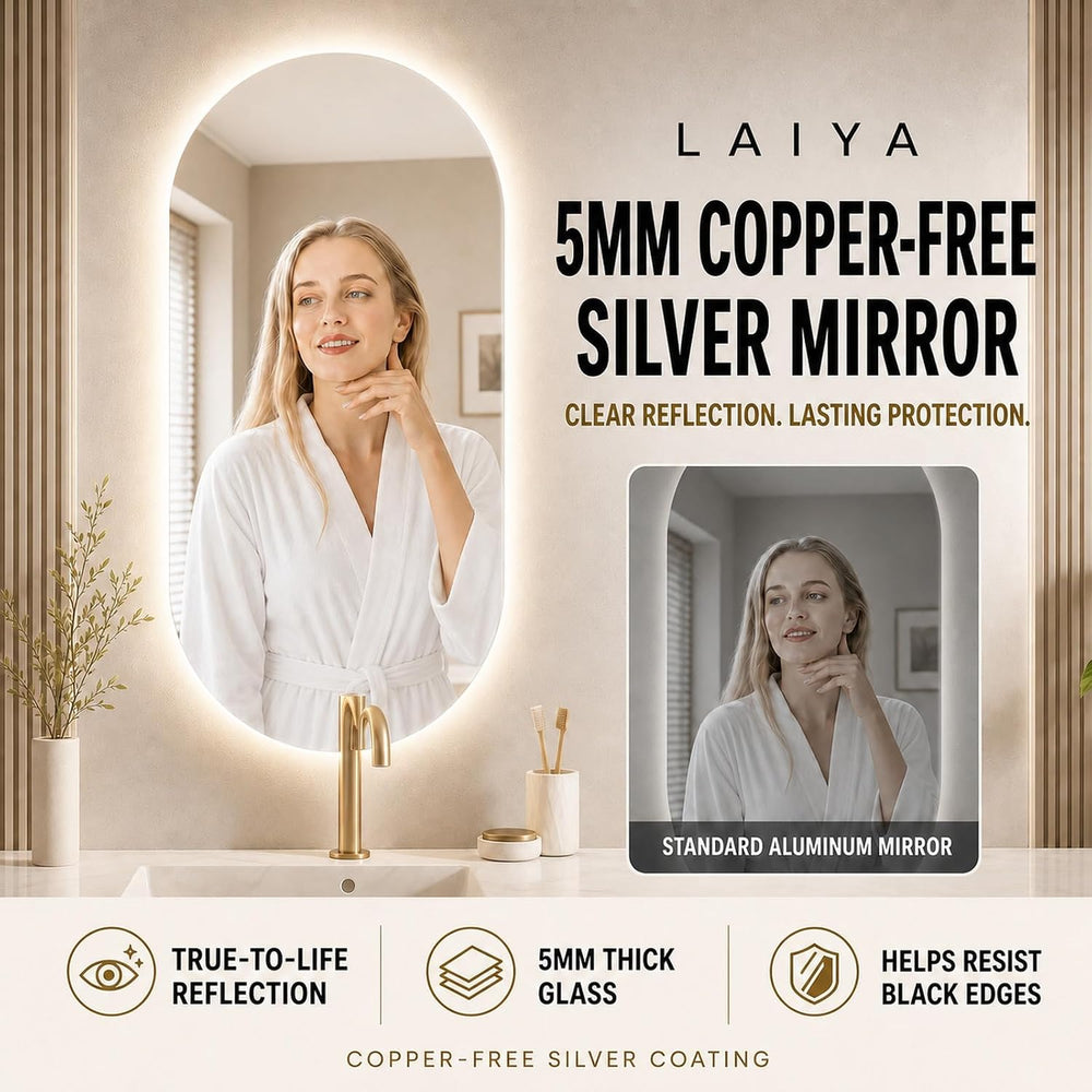 LAIYA 48X24in Oval LED Bathroom Mirror, Frameless Backlit Anti-Fog Dimmable