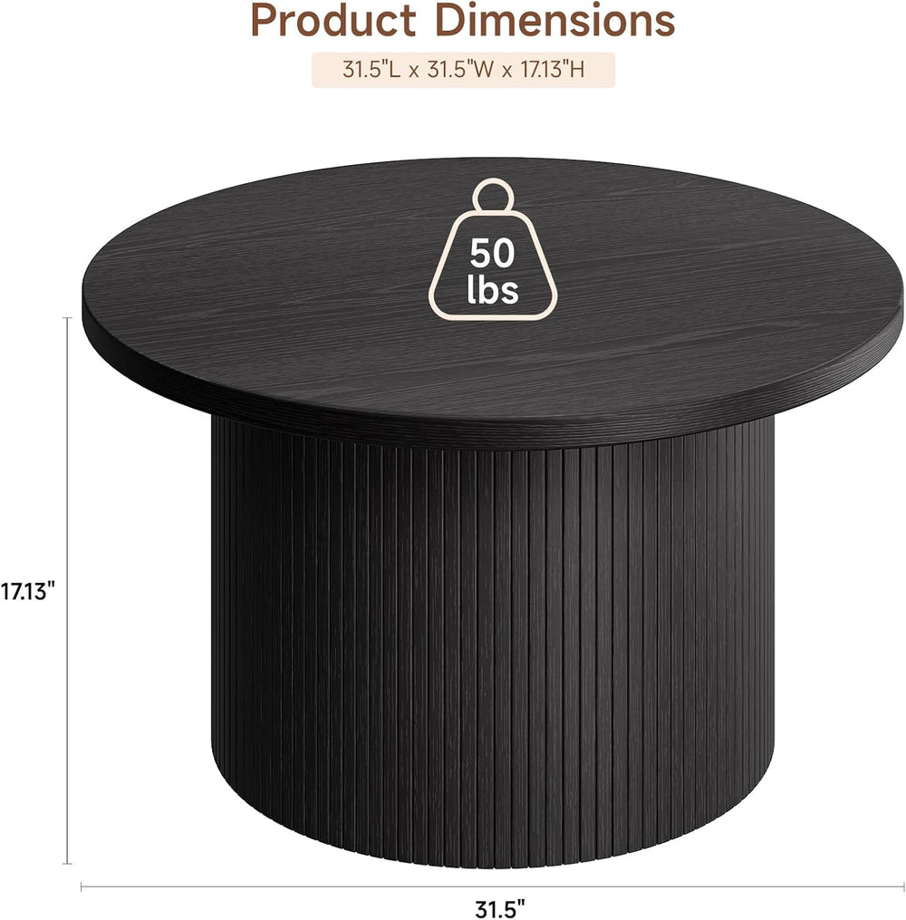 ONBRILL 31.5" Round Coffee Table, Tambour Design Coffee Tables for Livin...