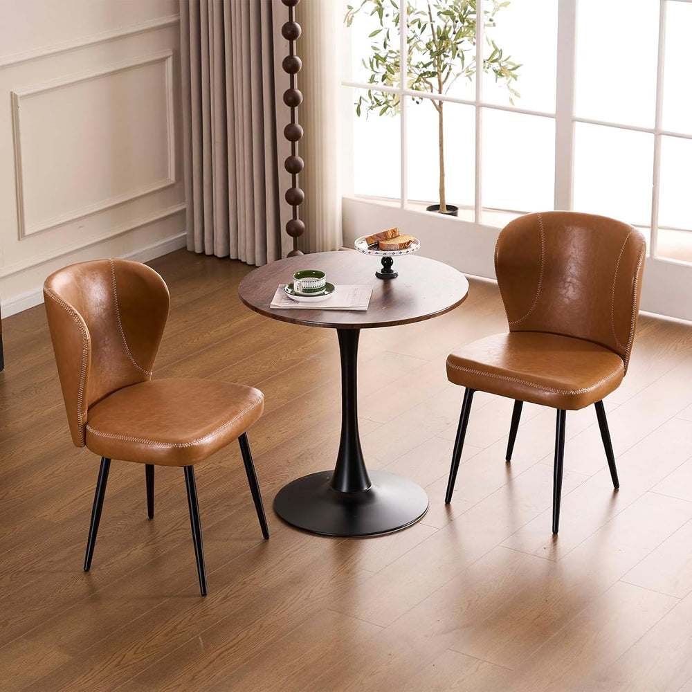 Dining Chairs Set of 2, Upholstered Synthetic Leather Kitchen Chairs, Mid-Cen...