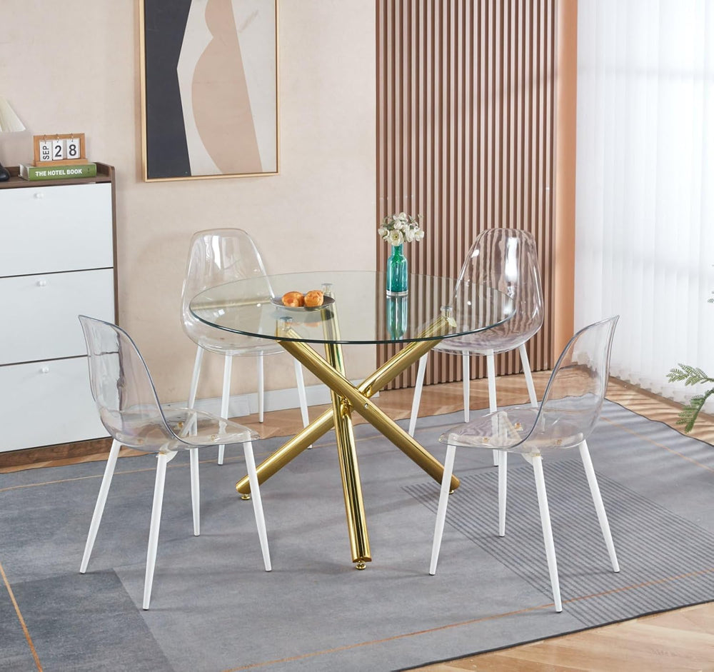 Modern Dining Room Table for 4 People, 36" Round Dining Table with Gold ...