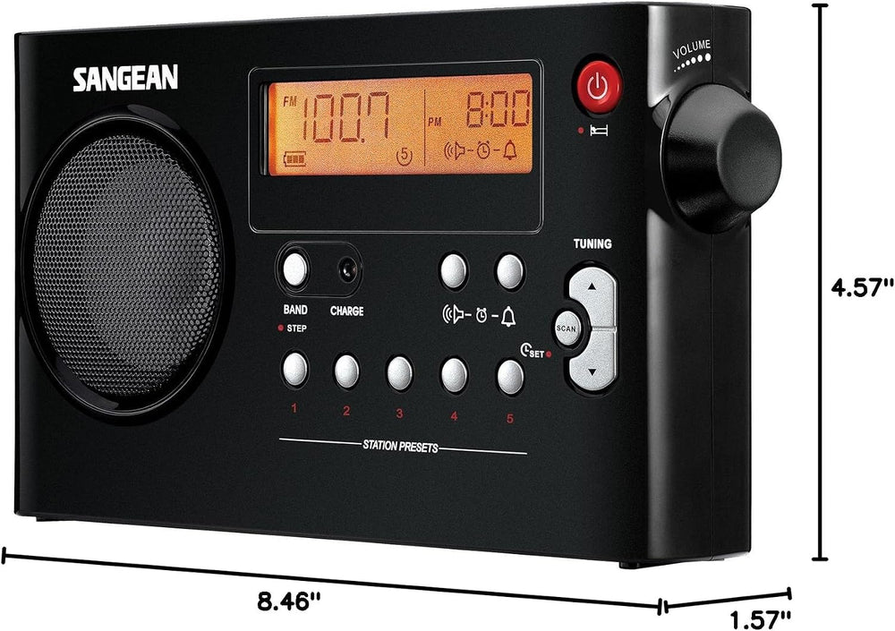 Sangean PR-D7 AM/FM Digital Portable Radio with Built-in Battery Charger (Black)