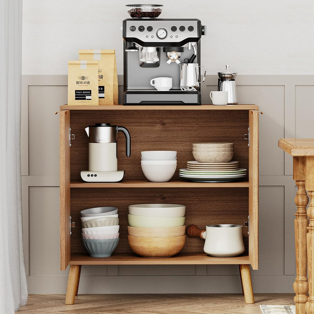 Fluted Storage Cabinet, Buffet Cabinet with Storage, Wood Sideboard with Adju...