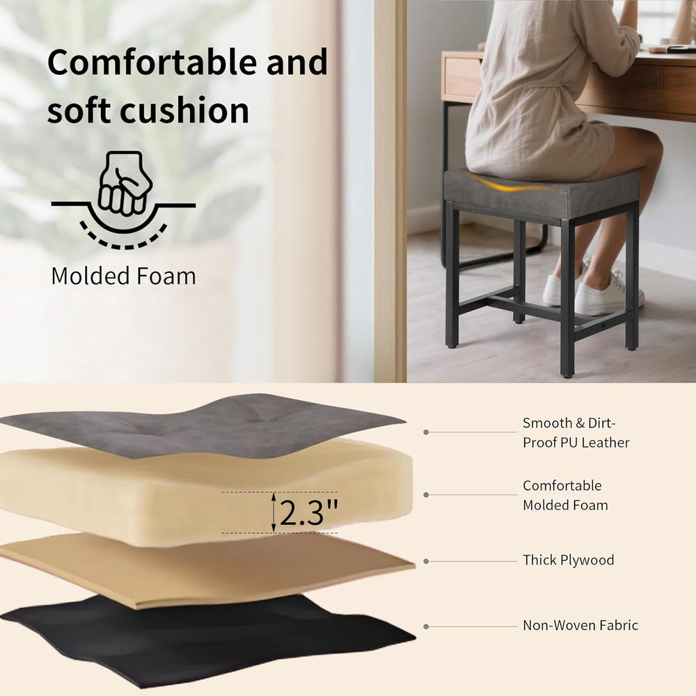 Saddle Seat Vanity Stool, Makeup Stool Chair with Metal Leg, U-Shaped Leather...