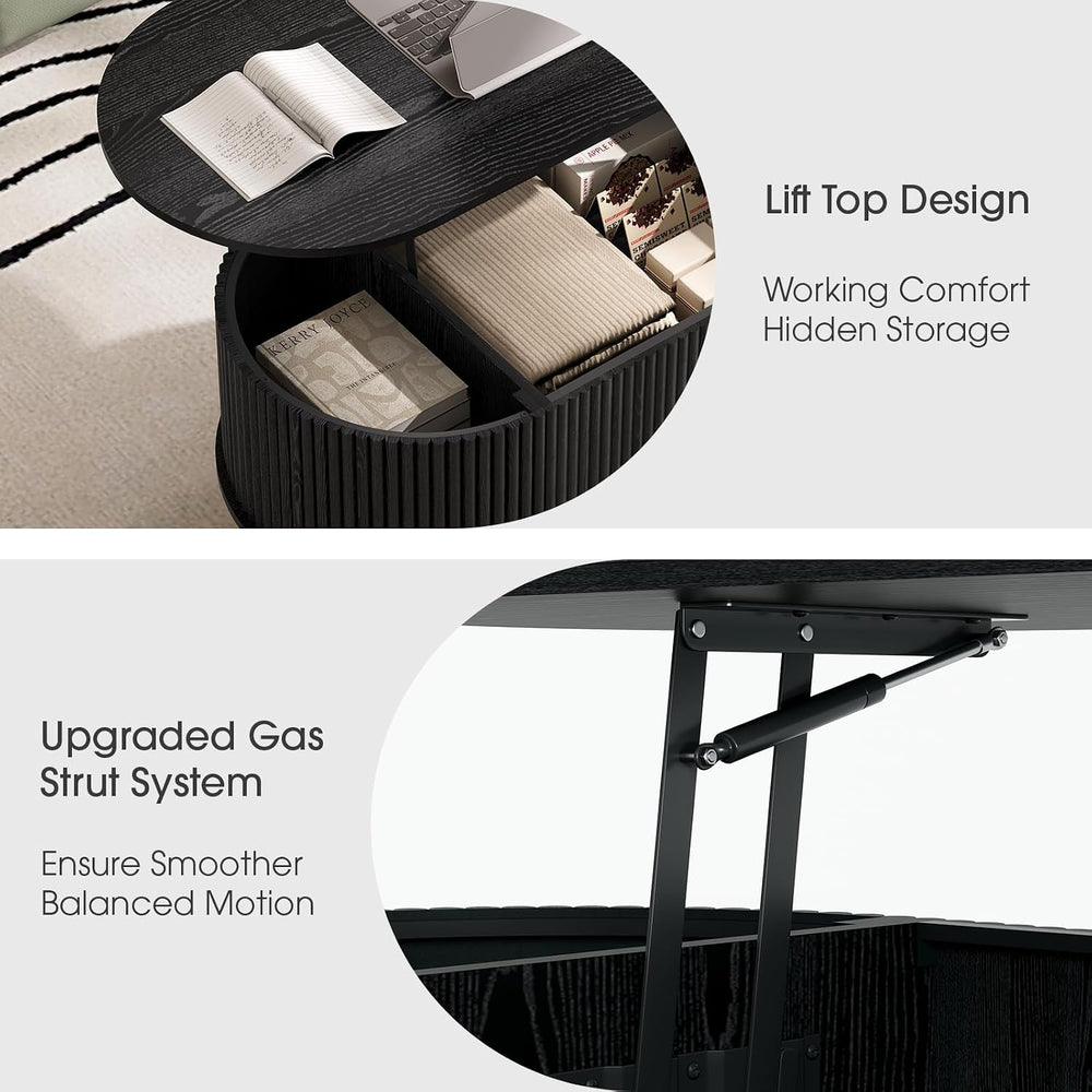 JOINICE Oval Lift Top Coffee Table with Storage for Living Room,43",Black