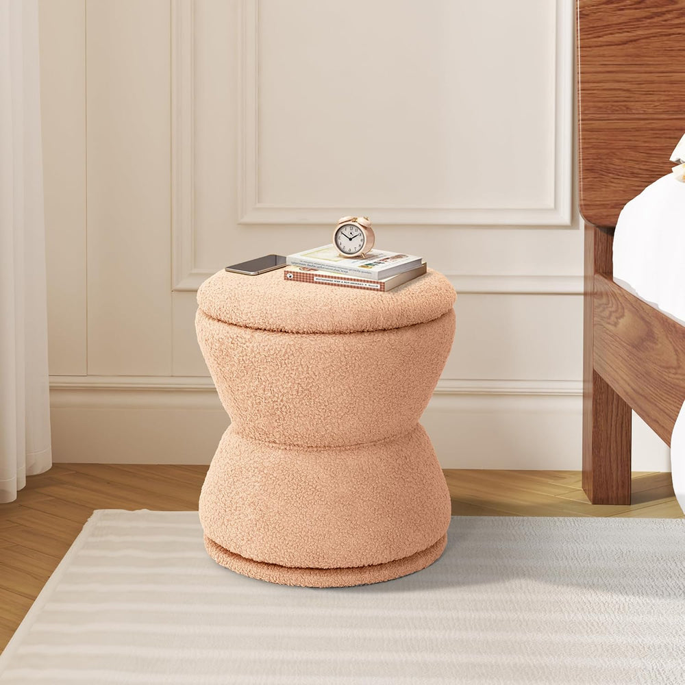 EazeHome Round Ottoman with Storage, Swivel Boucle Ottoman Vanity Stool, Upho...