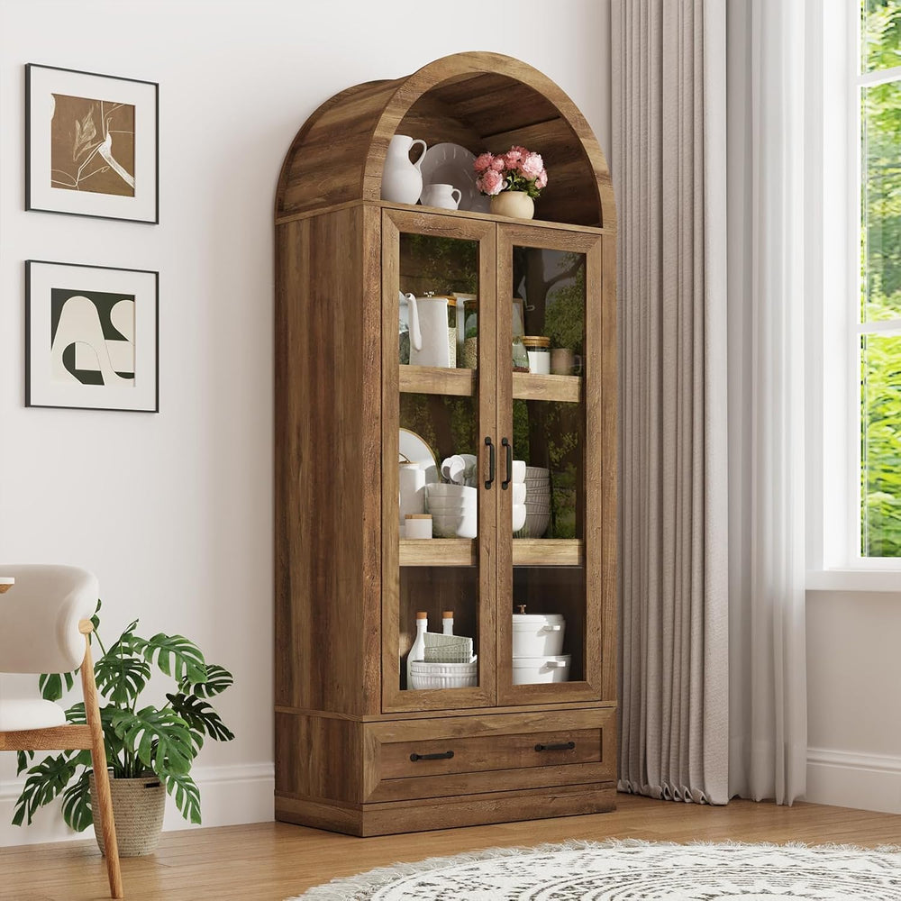 75" Tall Arched Kitchen Pantry Cabinet w Load-Bearing Steel Pipe,Modern ...