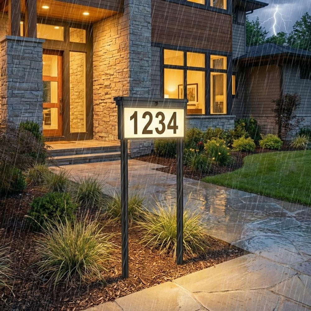 2-Pack Solar Address Signs for Yard: 29" Double-Sided Lighted House Numb...
