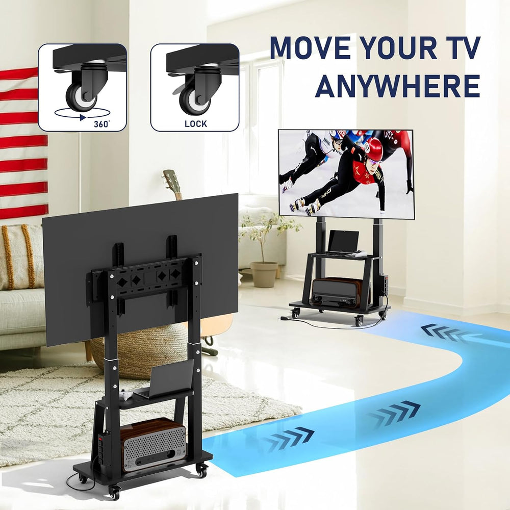 Rolling TV Stand with Power Outlet for 32 to 65 70 75 83 inch TV | Easy Insta...