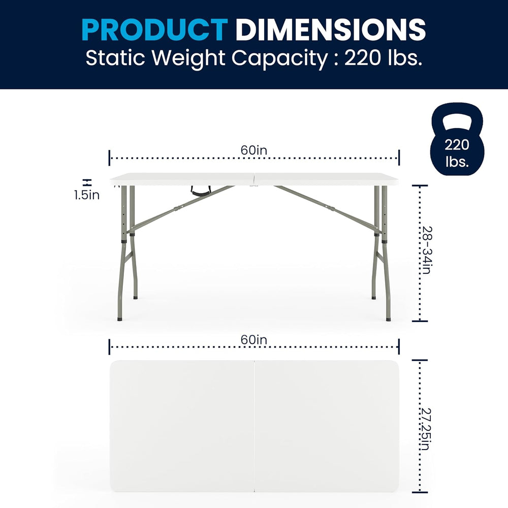 Flash Furniture 5 ft Plastic Bi-Fold Table, Granite White | Height Adjustable...